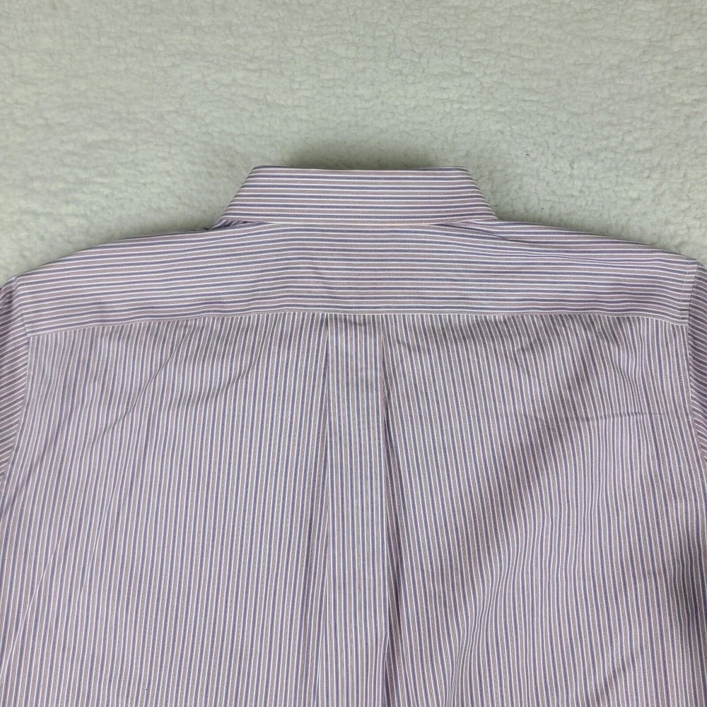 Eddie Bauer Dress Shirt Mens XL Purple Striped Wrinkle Resistant Relax Button Up